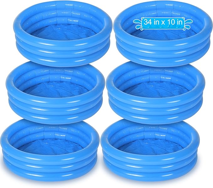 Jerify 6 Pack Kiddie Pool for Toddler 34 x 10 Inch Inflatable Kids Swimming Pool Small Baby Blow up 3 Rings Round Baby Padding Ball Pond for Indoor and Outdoor Water Game Play Center(Lively Style)