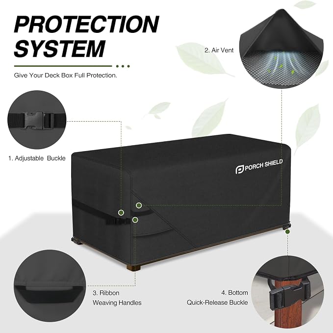 Porch Shield Patio Deck Box Storage Cover - 600D Outdoor Waterproof Cover for 130-150 Gallon Box Tear Resistant Rectangular Fire Pit Table Covers 60 x 24 x 26 inch Black