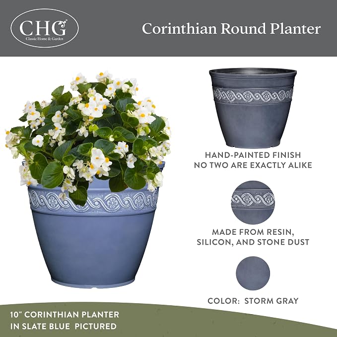 Classic Home and Garden by Growscape Corinthian Planter Pot (8" Storm Gray)