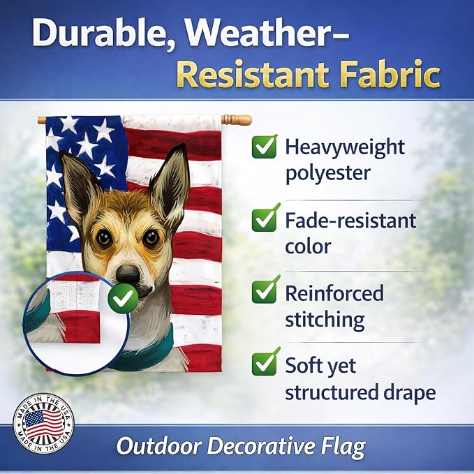 Caroline's Treasures CK6632CHF Norwegian Lundehund Dog American Flag House Flag Large Porch Sleeve Pole Decorative Outside Yard Banner Artwork Wall Hanging, Polyester, House Size, Multicolor