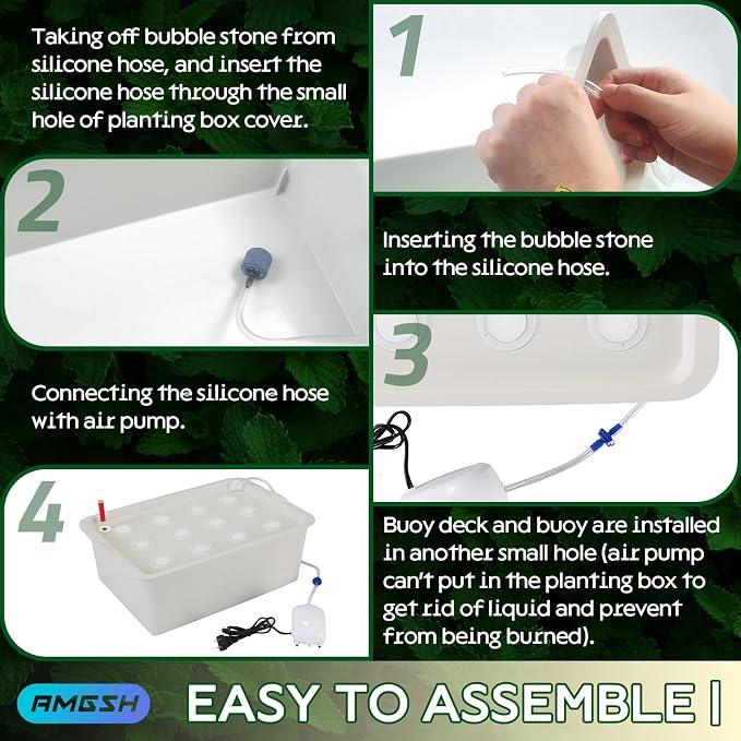 Hydroponics Growing System Kit with Air Pump, Bubble Stone | 12-Hole Indoor Hydroponic System Grow Box, Indoor Gardening System & Hydroponic Kit Vegetable & Herb Garden Starter Kit