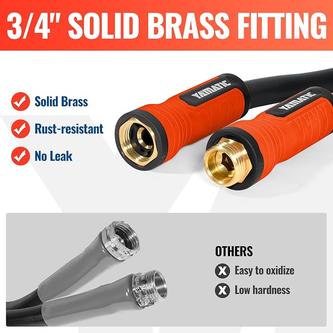 YAMATIC Short Garden Hose 5ft, 5/8" Leader Hose with Swivel Handle, Small Water Hose Extension, Solid Brass 3/4" Connection Fittings, Leak Proof for Reel, Gardening, Agriculture, Car Wash, Lawn