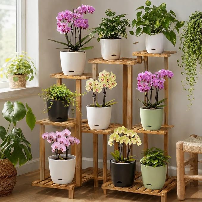 5.7Inch White Orchid Pots with Holes for Repotting, Double-Layer Plastic Self Watering Flower Pots for Indoor Plants with Drainage Holes, Clear Orchid Pot Match Decorative Orchid Container, 3 Packs