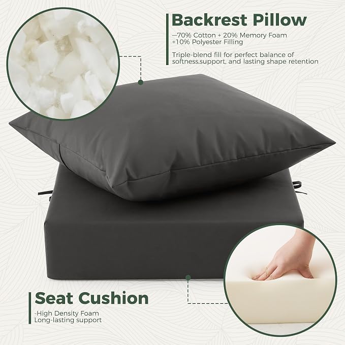 Outdoor Cushions for Patio Furniture, Outdoor Seat Cushion Set 24 x 24 x 5.75 in, Waterproof & Fade Resistant Outdoor Chair Cushions, Patio Cushion with Removable Cover, Set of 6, Dark Grey