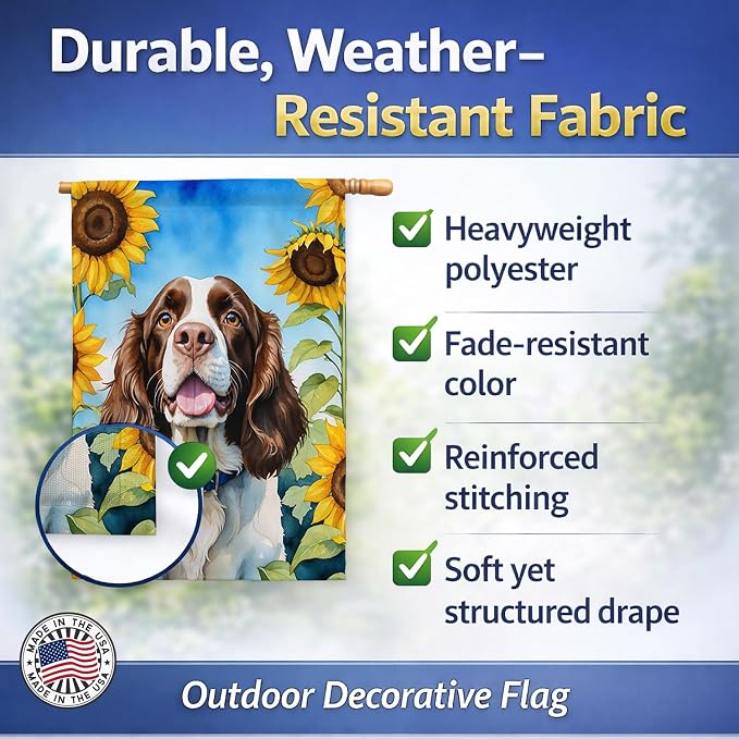 Caroline's Treasures DAC6076CHF English Springer Spaniel in Sunflowers House Flag Large Porch Sleeve Pole Decorative Outside Yard Banner Artwork Wall Hanging, Polyester, House Size, Multicolor