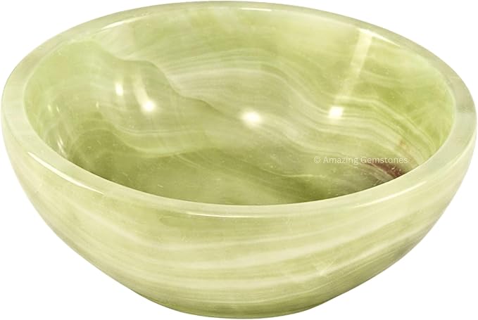 Green Onyx Crystal Bowl - 3 Inch Decorative Bowls for Room and Home Decor - Gemstone Healing Crystals for Elegant Display, Positive Energy Balance and Gift