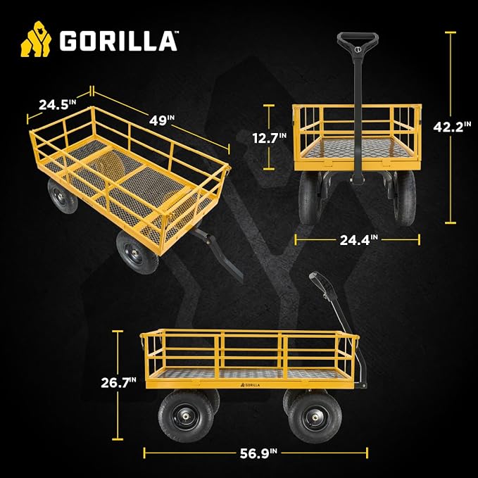 Gorilla Carts Heavy Duty, All Terrain Garden Wheelbarrow, 1200 Lb, Yellow - Foldable Wagon, Gardening Equipment for Yard, Lawn, and Outdoor Use