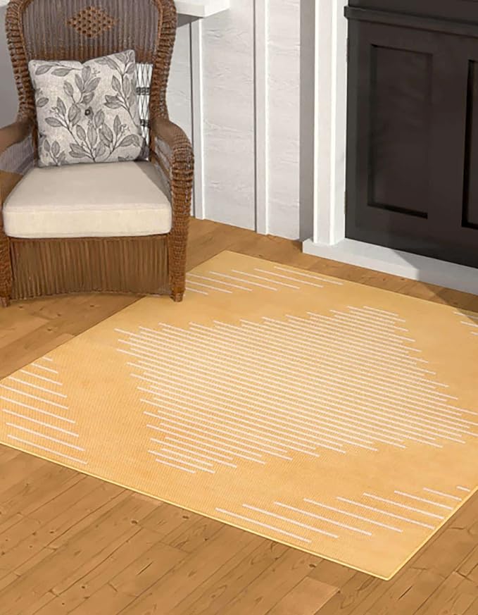 Unique Loom Outdoor Modern Collection Area Rug - Tambor (10' 8" Square Yellow/Ivory)