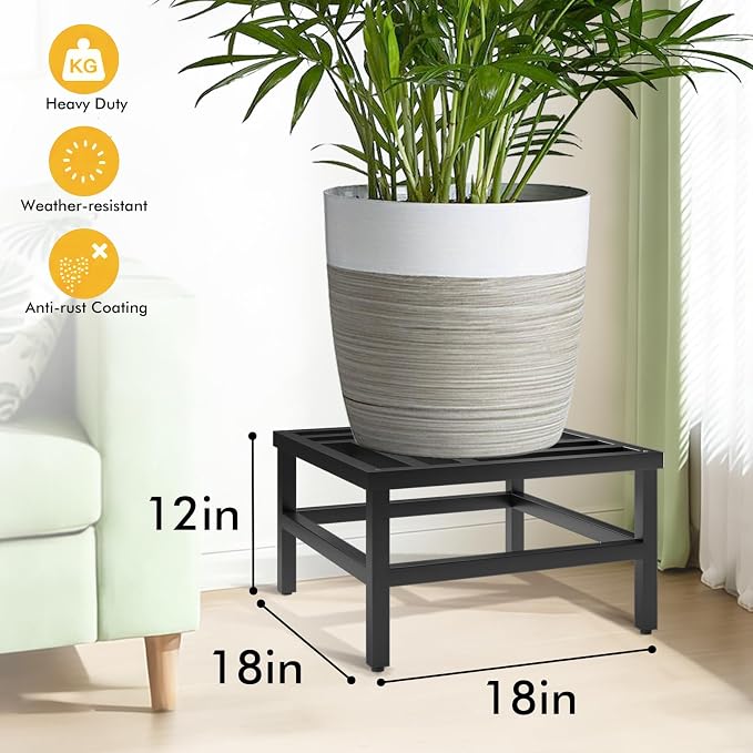 Plant Stand Indoor Outdoor, 2-Pack 18 Inch Heavy Duty Plant Stands Riser Metal Pedestal Stand for Large Flower Pot, Wrought Iron Flower Stand Display Planter Shelf for Living Room, Patio