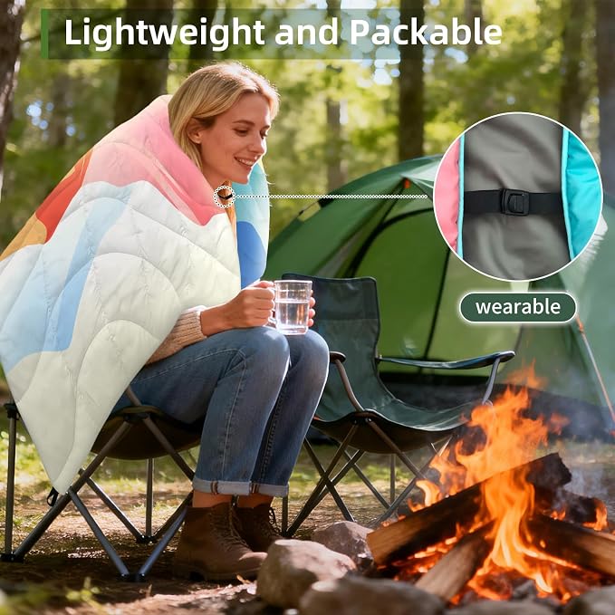 Outdoor Puffy Camping Blanket, Packable Outdoor Blanket Waterproof Down Alternative for Camping, Hiking, Backpacking, Traveling, Picnic, Beach, Lawn, Stadium (Mountain, 39 * 55'')