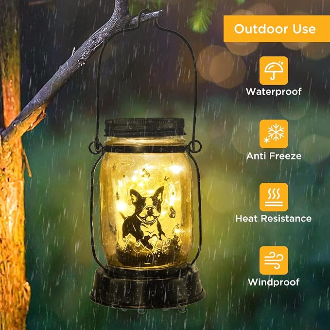 kyoryuger Boston Terrier Gifts for Women/Men Boston Terrier Solar Lanterns Mom Birthday Dog Lovers Lantern Pet Loss Dog Memorial Lights Solar Garden Decor for Yard, Patio,Backyard,Porch Torches Light