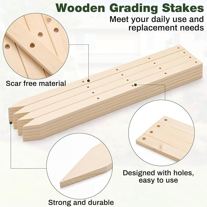 Colingmill 20 Pieces Wooden Garden Stakes with Hole 36 Inch Grade and Survey Stakes Wooden Garden and Sign Posts for Plant Support Silt Fence Yard Farm Survey Boundaries Baselines