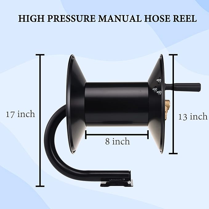 M MINGLE High Pressure Washer Hose Reel 150ft x 3/8" / 300ft x 1/4" | Heavy Duty Steel Hose Reel, Manual Crank Power Washer Hose Reel with Swivel Arm and Mounting Bracket, 4000 PSI