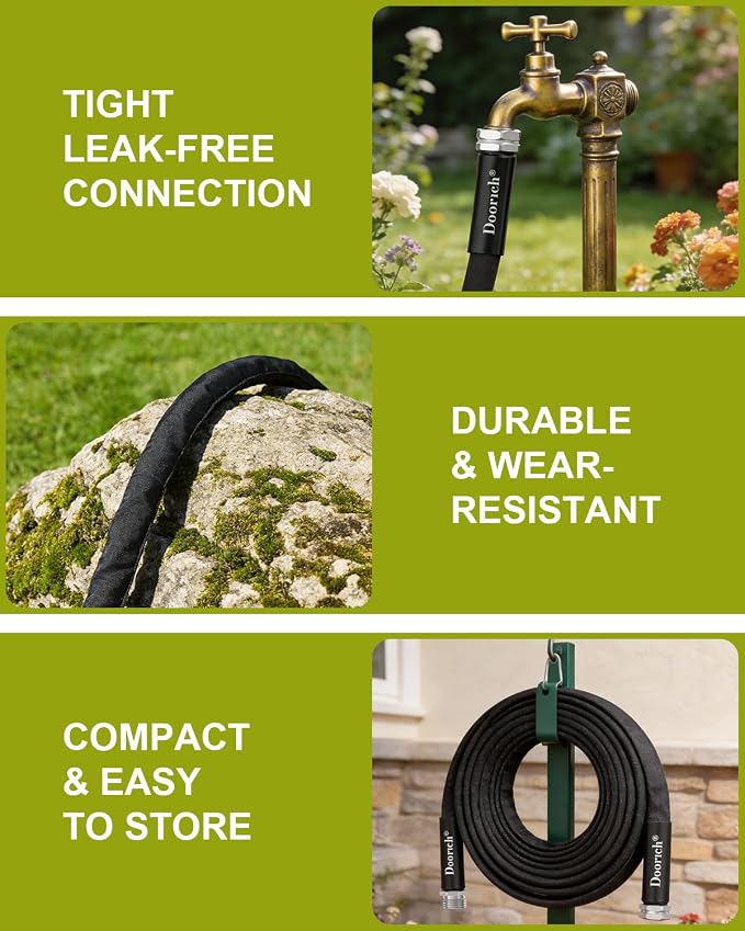 Garden Hose, Lightweight, Ultra Flexible, Durable, Kink-Free Water Hose - Made of TPU, Drinking Water Safe Material, Non-Shrinking, Easy to Store, All-Weather, Black (100 FT)