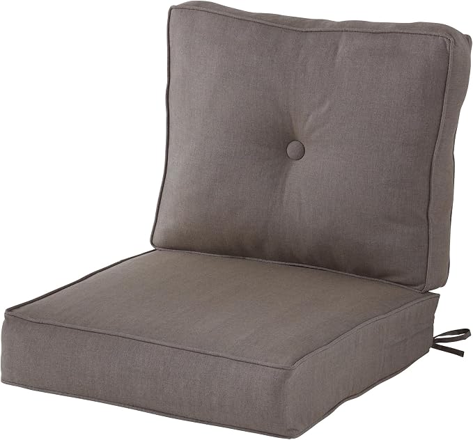 Sunbrella Deep Seat Cushion Set – Seat & Back Cushions for Patio Chairs, Sofas & Loveseats – Fade Resistant Outdoor Fabric, Ties, Zippered Cover, Cord Trim, Cast Shale