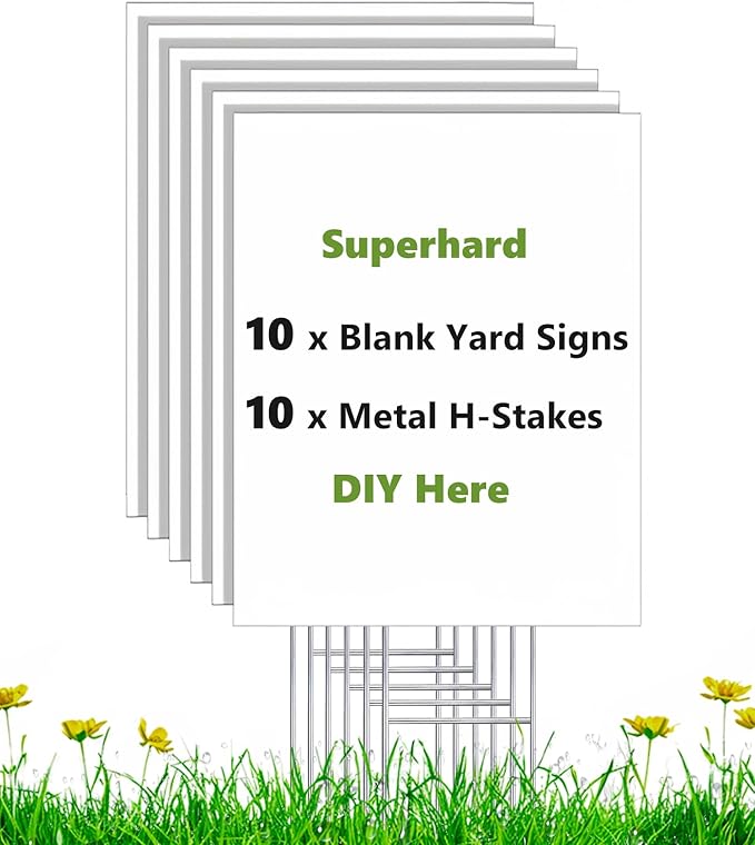 10 Pack 17 x 12 Vertical White Blank Yard Signs with Stakes, Weatherproof Corrugated Plastic Board Sign, Blank Lawn Signs for Outside Rent, Sale, DIY, Party, Event, Advertising, Garden, Guidepost Decorations