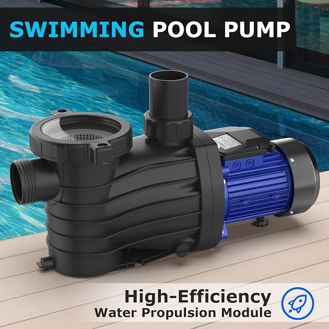 2HP In/Above Ground Pool Pump, 115V 5389GPH Powerful Self Priming | Pure Copper Motor, Energy Efficient, 1.5" and 2" Adapters, High Flow with Filter Basket, Single Speed
