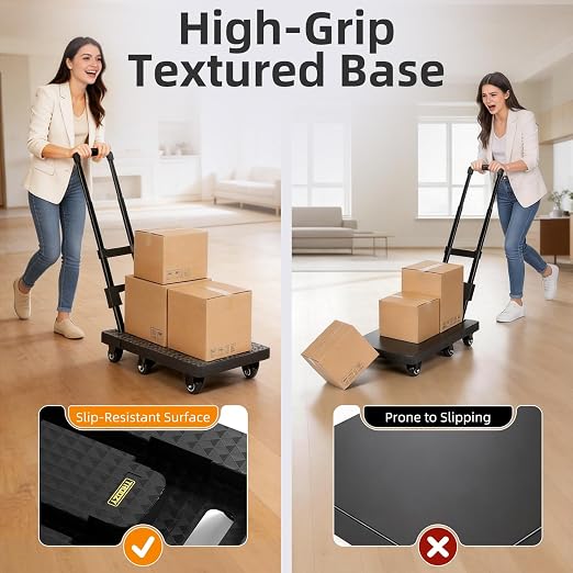 No Assembly Folding Hand Truck 440lbs, Dolly Cart with Wheels & Upright Lock, Extendable Heavy Duty Foldable Dolly for Luggage, Travel, Office & Dorm, Carrito de Carga