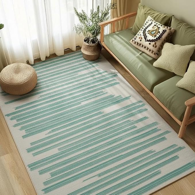 GarveeHome Washable Area Rug 4x6 Modern Non Slip Rug for Living Room Dorm | Stain Resistant Low Pile Carpet Perfect for Bedroom Kitchen Hallway Home Office, Green