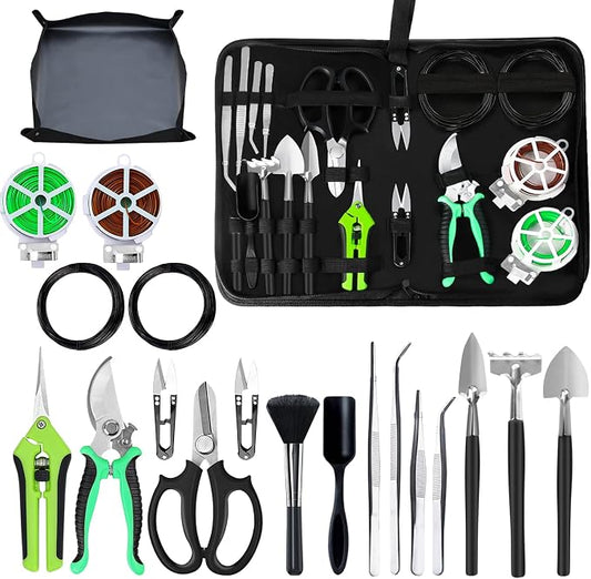 Bonsai Tree Kit, 20 Pcs Gardening Succulent Tools Set, Bonsai Tool Kit Include 262 Feet Bonsai Wire, 29.5"x29.5" Plant Repotting Mat, Bonsai Scissors, Pruning Shears, Unique Gift for Indoor Gardening | Include 262 Feet Bonsai Wire, 29.5"x29.5" Plant Re...
