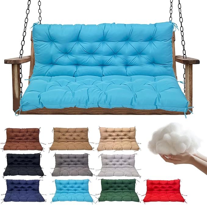 Swing Replacement Cushions for Outdoor: 2-3 Seater Waterproof Porch Bench Cushion with Backrest and Ties - 4" Thick Swing Cushion for Garden Patio Backyard Loveseat
