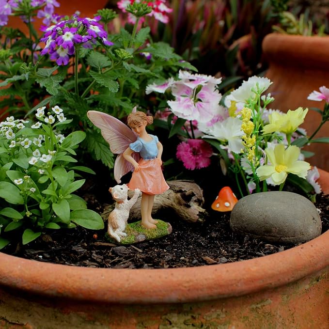 PRETMANNS Fairies for Fairy Garden Accessories Outdoor Indoor Miniature Garden Figurines Hand-Painted Resin Fairy Figure - Figurine Ava with Cat 1 Piece