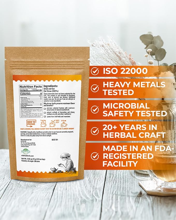 50 Bags Oatstraw Tea Oat Straw Herb Tea (Avena Sativa L.) - 50 Count 1.5g Bags Oat Straw Loose Leaf Herb Hierba De Paja De Avena