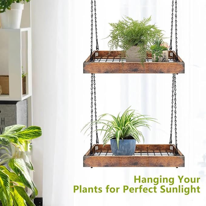 Lilybud--lily Plant Hanger Indoor Outdoor, 16" Large Hanging Planters for Indoor Plants Hanging Plant Holder Wood Metal Hanging Plant Shelf Large Hanging Baskets for Plants Outdoor Window Ceiling