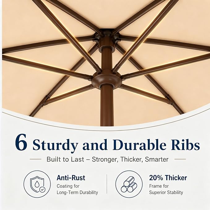 7.5ft Patio Umbrella, Outdoor Table Market Umbrella with Smooth Crank Lift, 6 Windproof Fiberglass Ribs, UPF50+ UV Protection for Deck, Pool, Garden and Backyard