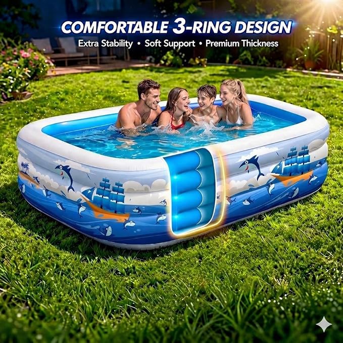 Inflatable Swimming Pool for Kids and Adults- 102" x 63" x 22" Family Full-Sized Blow Up Pools for Kids-Thickened Durable Above Ground Swimming Pool Backyard Lawn, Summer Party Outdoor and Indoor