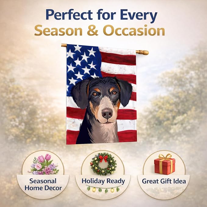 Caroline's Treasures CK6520CHF Eurohound Dog American Flag House Flag Large Porch Sleeve Pole Decorative Outside Yard Banner Artwork Wall Hanging, Polyester, House Size, Multicolor