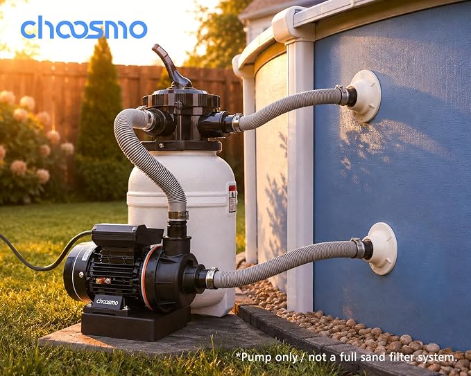 1/4 HP Above Ground Pool Pump Replacement, 2220 GPH High Flow 115V Corded Pool Filter Pump for Existing Sand Filter Setups, Swimming Pool Circulation Pump with 1.25/1.5 in Hose Adapters