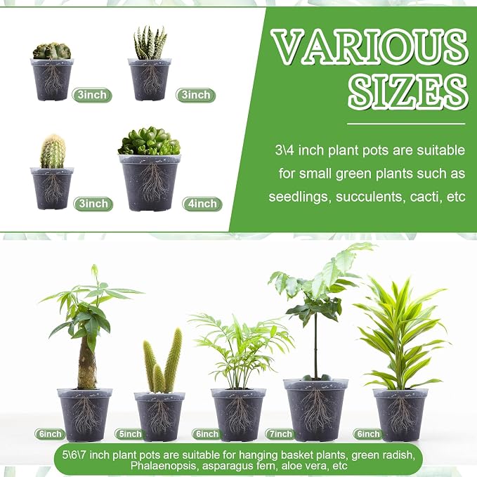 Vesici 32 Pcs 3/4/5/6/7 Inch Large Thickened Clear Nursery Pots Variety Pack Plant Pots with Drainage Holes Planters for Indoor Plants Flexible Transparent Plastic Plant Bottle Succulents
