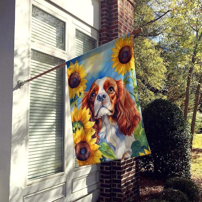 Caroline's Treasures DAC6047CHF Cavalier Spaniel in Sunflowers House Flag Large Porch Sleeve Pole Decorative Outside Yard Banner Artwork Wall Hanging, Polyester, House Size, Multicolor