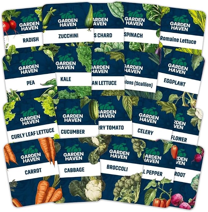 20 Vegetable Seeds Variety Pack - Complete Grow Kit Heirloom Vegetables Indoor Outdoors Vegetable Seeds, Tomatos, Broccoli, Carrots, Lettuce & More - DIY Starter Kit (Complete Starter Kit (w/Seeds))