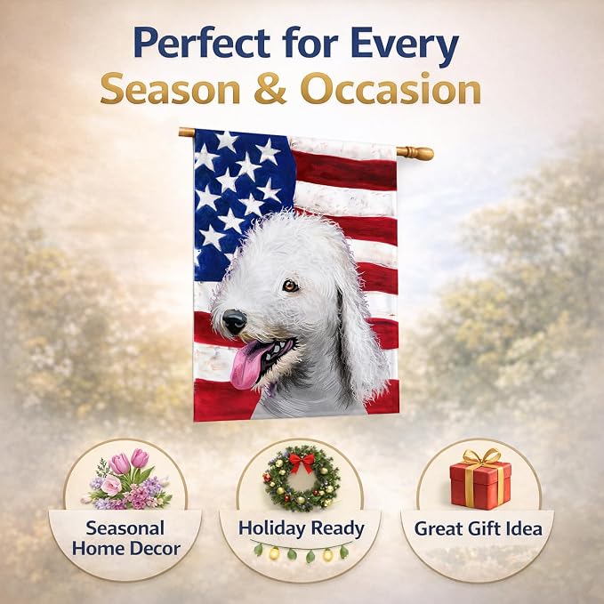 Caroline's Treasures CK6425CHF Bedlington Terrier American Flag House Flag Large Porch Sleeve Pole Decorative Outside Yard Banner Artwork Wall Hanging, Polyester, House Size, Multicolor