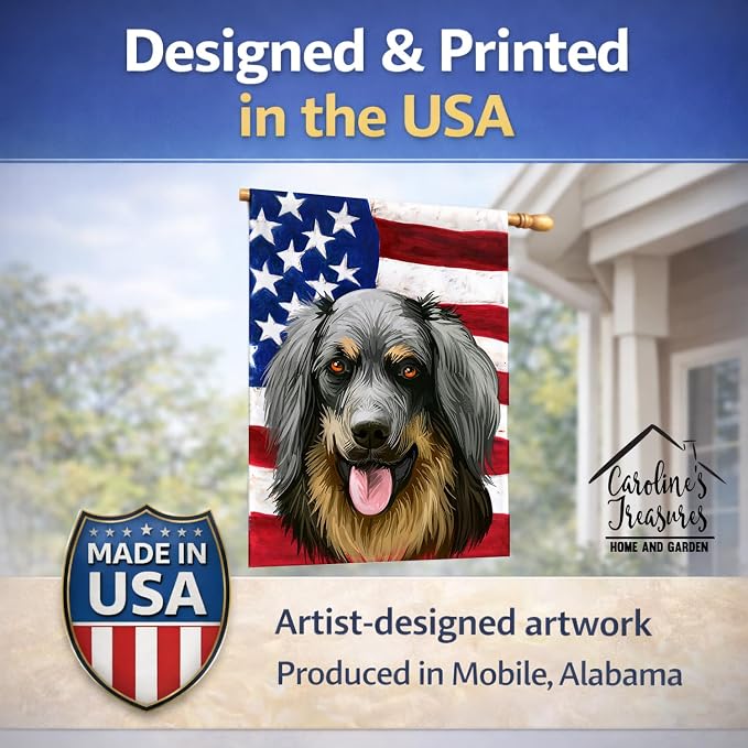 Caroline's Treasures CK6561CHF Hovawart Dog American Flag House Flag Large Porch Sleeve Pole Decorative Outside Yard Banner Artwork Wall Hanging, Polyester, House Size, Multicolor