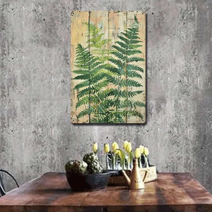 Metal Sign Tin Sign Vintage Wall Art Antique Botanical Fern Tin Sign for Rustic Wall Art Nature Inspired Spaces and Timeless Elegance Restroom Tin Sign for Restaurant 8×12 Inches