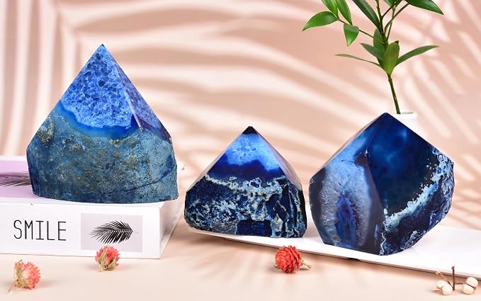 Agate Wand Geode Irregular Pillar 1.1-1.7 Lbs Dyed Blue for Nautical Theme Patio Garden Relaxation Space Balance Ornament