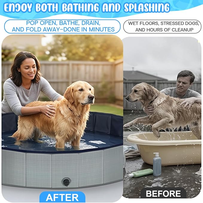 Dog Kiddie Pool for Small Medium Large Dogs, Kids, 47" Gray | Includes Repair Patches, Non-Slip Bottom, Scratch-Resistant, Collapse Prevention, Indoor & Outdoor Use, Easy Maintenance