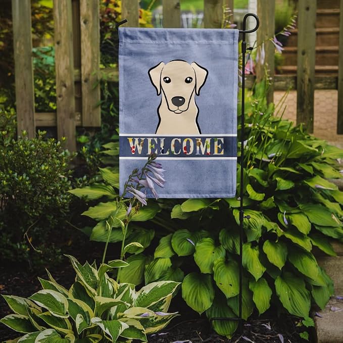 Caroline's Treasures BB1408GF Yellow Labrador Welcome Garden Flag, Blue Mailbox Flag Decorative Yard Flag Banner Outside Patio Artwork Yard Flower Beds, Garden Size, Multicolor