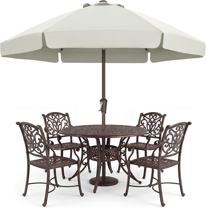 ABCCANOPY 7.5ft Scalloped Patio Umbrella, Outdoor Table Umbrella with Tilt and Crank, Fiberglass Ribs Deck Umbrella for Patio, Pool, Garden, Picnic (Light Beige)
