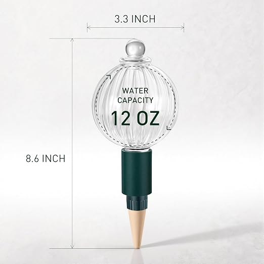 Soilagua 12 oz Plant Watering Globes Top Fill, Clear Glass Water Bulbs with Terracotta Spikes Stake, Vacation Slow Release Self Watering Planter Insert, Automatic Drip Device, 2 Pack