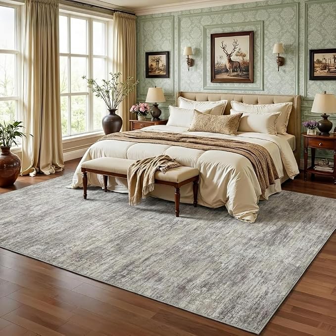 GarveeHome Living Room Rug 4x6 Modern Solid Washable Rugs with Rubber Backing, Non Shedding Low Pile Neutral Carpet Stain Resistant Foldable Thin Mats for Dining Room, Nursery, Bedroom, Camel