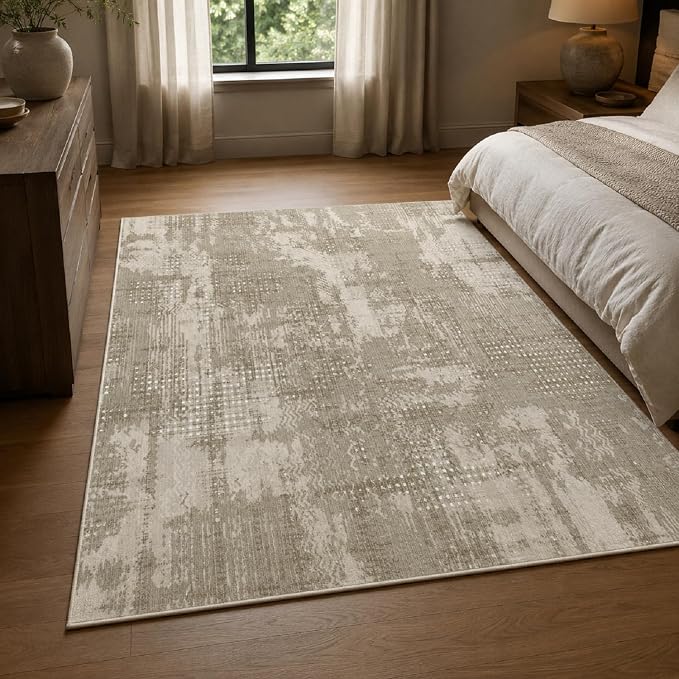 9CH Neutral Abstract Area Rug 5x7, Washable Non Slip Transitional Rug， Soft Low Pile Distressed Carpet for Modern Farmhouse Living Room Bedroom
