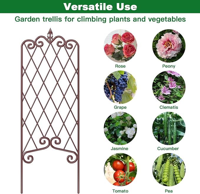 AMAGABELI GARDEN & HOME 2 Pack Garden Trellis for Climbing Plants Outdoor 60” x 18” Garden Fencing Decorative Plant Trellis Vegetables and Rose Trellis for Ivy Cucumbers Brown