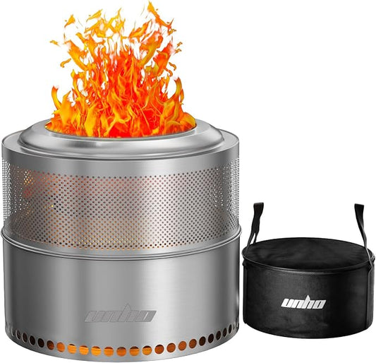 unho 20 Inch Stainless smokeless firepit for Outside Wood Burning Stove | smokeless Stainless Steel Outdoor Portable Fire Pit for Backyard, Garden, Picnic，outside bonfire fire pit