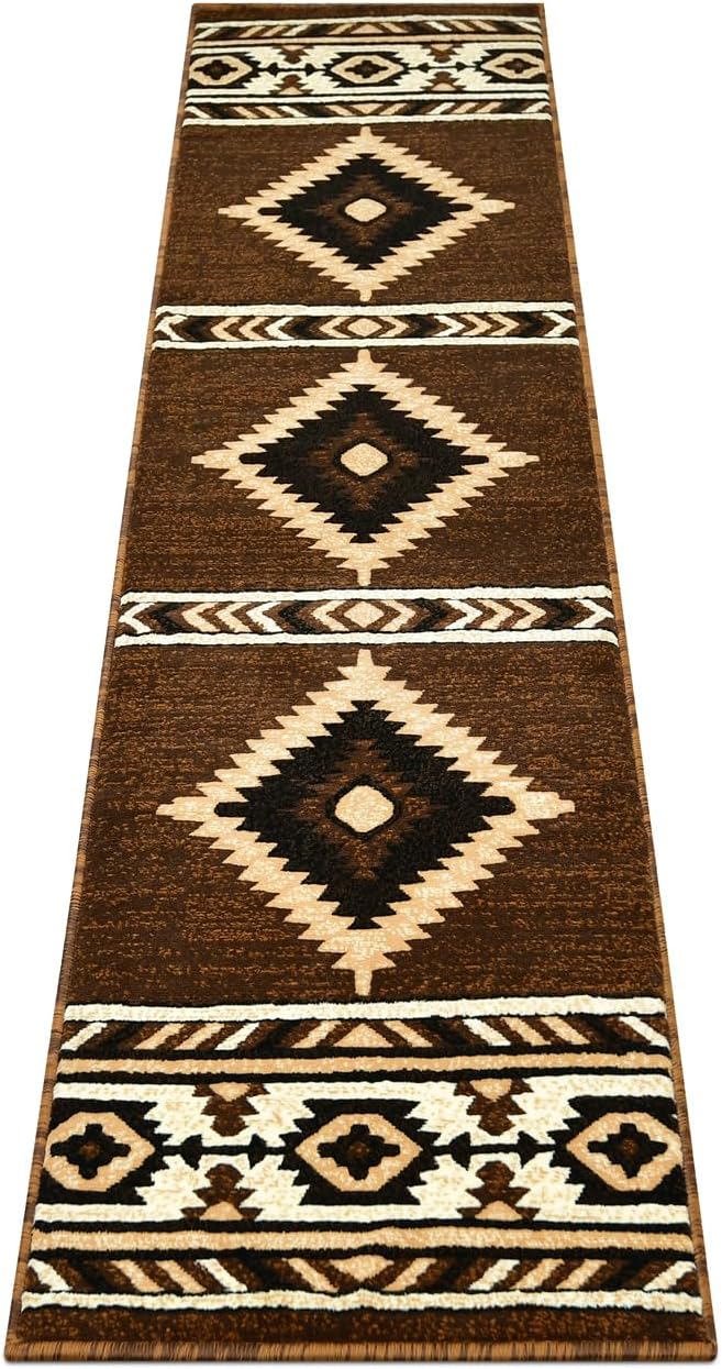 YHSF Southwestern Area Rug - Anti Static & Washable - Mocha, 2 ft x 7 ft | Soft Native American Tribal Floor Rugs for Living Room, Bedroom, Hallways, and More - Easy-to-Clean Home Decors