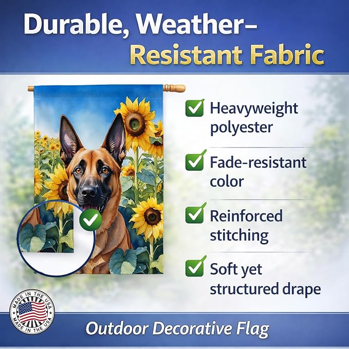 Caroline's Treasures DAC6022CHF Belgian Malinois in Sunflowers House Flag Large Porch Sleeve Pole Decorative Outside Yard Banner Artwork Wall Hanging, Polyester, House Size, Multicolor