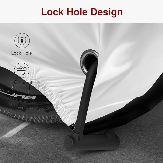 Puroma Bike Cover for 1 Bike, 190T Outdoor Waterproof Bicycle Covers Rain Sun UV Dust Wind Proof with Lock Hole for Mountain Road Electric Bike (Silver & Black)